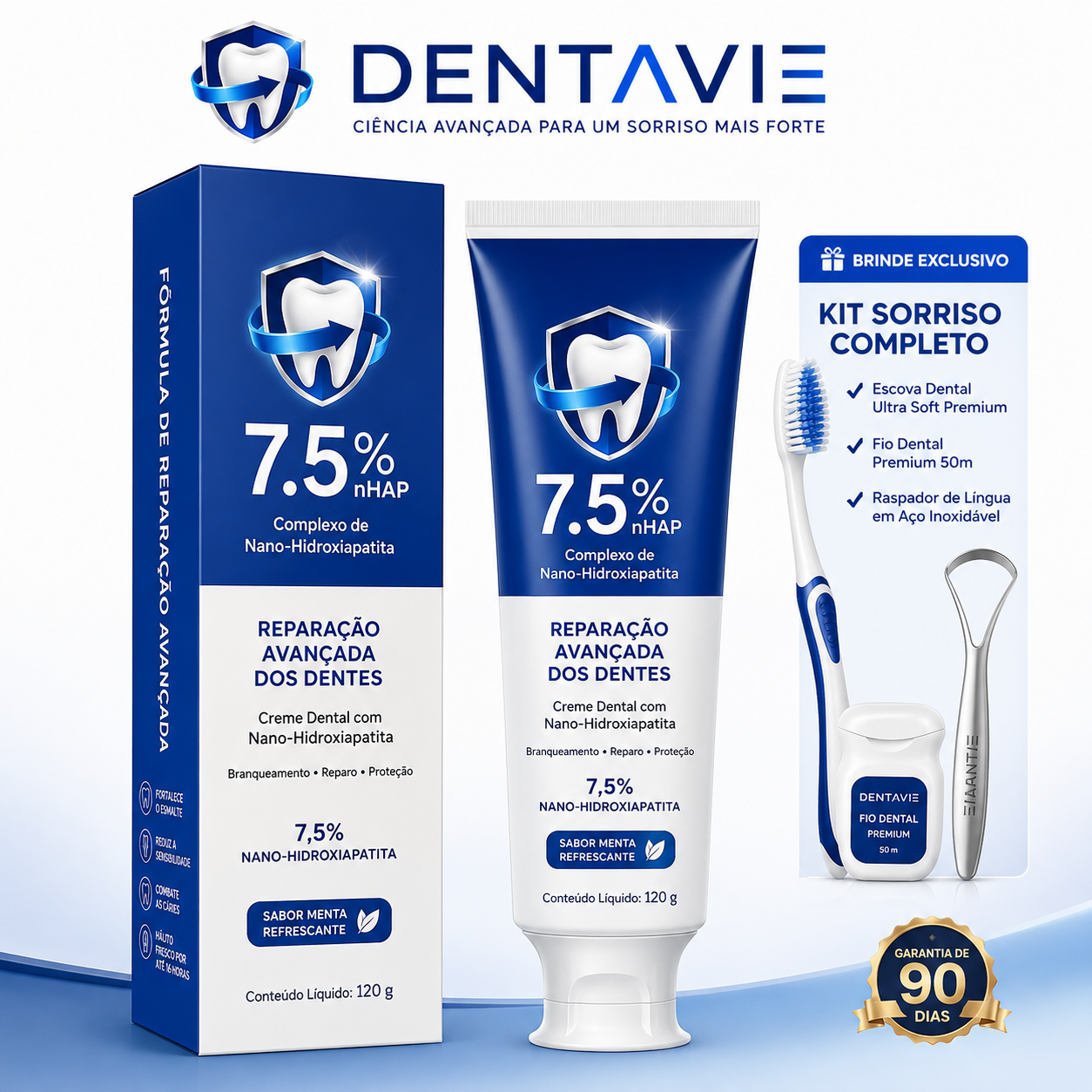 Pasta de dente DentaVie com 7,5% de nano-hidroxiapatita